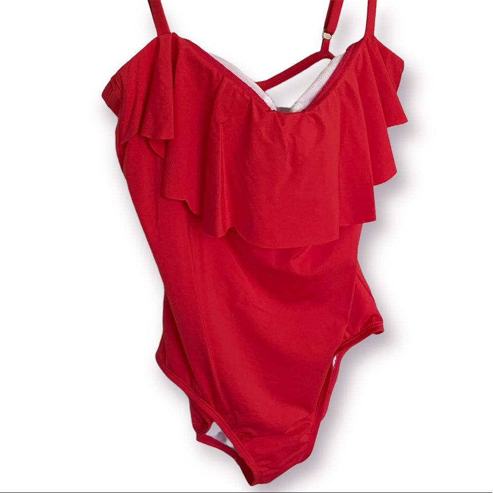 Laundry by Shelli Segal Red Ruffle One Piece SwimSuit